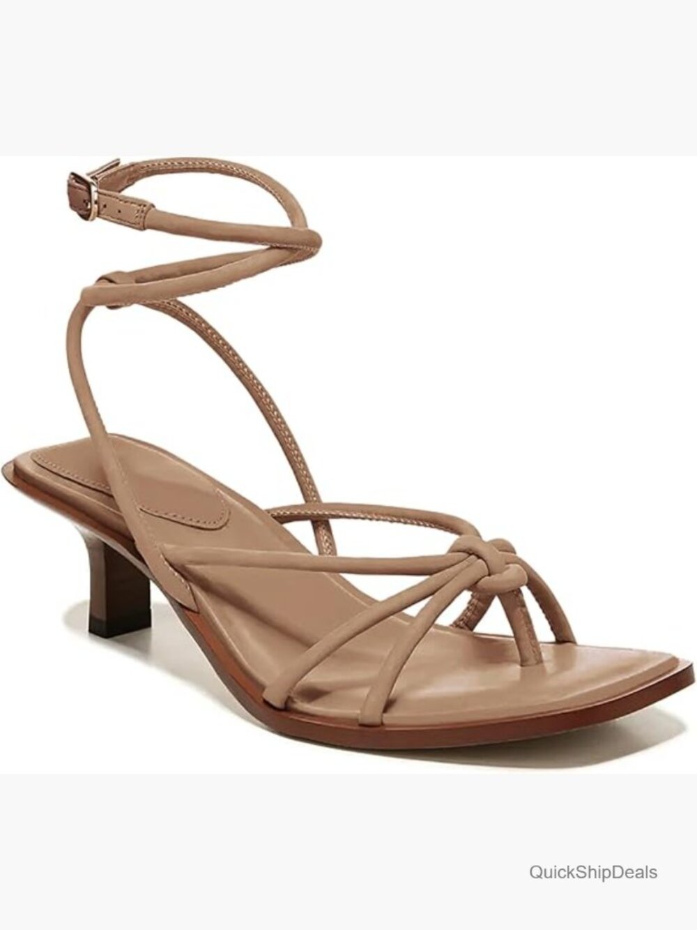 Faux Leather Strappy Heeled Sandals Square Toe Criss Cross Ankle Strap